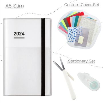 Jibun Techo First Kit 2024 A5 Slim White with Custom Cover & Stationery SET,, small