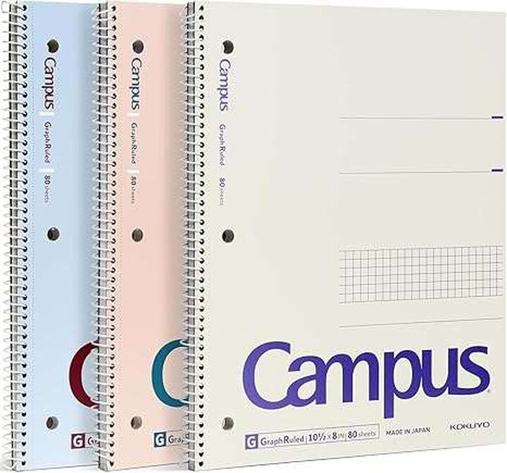 Campus Spiral Notebook 10-1/2" x 8" 5mm Grid Rule 80 Sheets Pack of 3 Colors,, medium