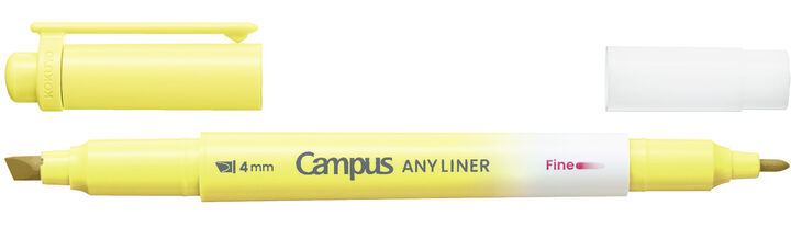 Campus ANY LINER Bleed Resistant Twin Highlighter 4mm Fine Point Tip Soft Yellow,Yellow, medium