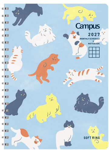 Softring Diary 2027  Monthly + Grid Notes B6 Cat Blue,Blue, small image number 0
