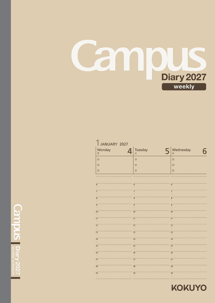 Campus Diary 2027  Weekly Vertical B5 Sand beige,Sand beige, medium