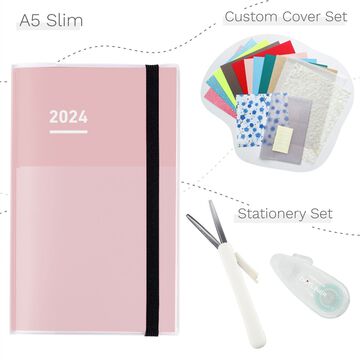Jibun Techo First Kit 2024 A5 Slim Pink with Custom Cover & Stationery SET,, small