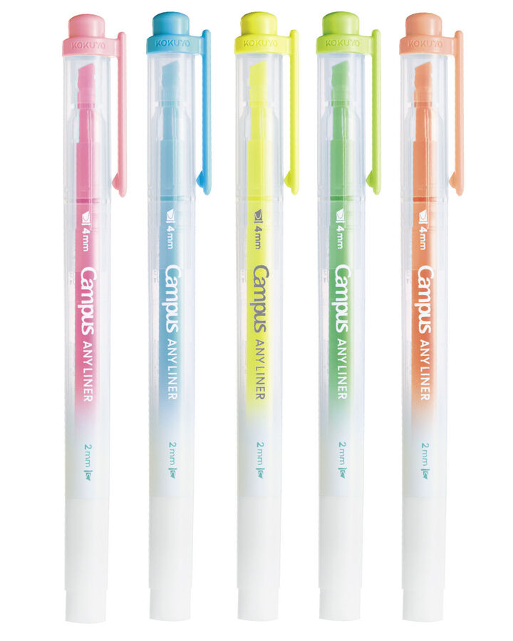 Campus ANY LINER Bleed Resistant Twin Highlighter 4mm 2mm Tip Neon 5 Color Set,, medium image number 1