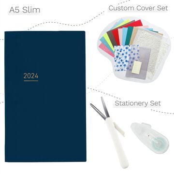 Jibun Techo Lite 2024 A5 Slim Navy with Custom Cover & Stationery SET,, small image number 0