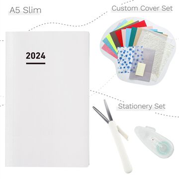 Jibun Techo Diary 2024 A5 Slim Refill with Custom Cover & Stationery SET,, small