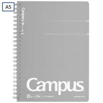 Campus Twin ring Notebook Plain Rule 80 Sheets A5,Gray, small image number 0