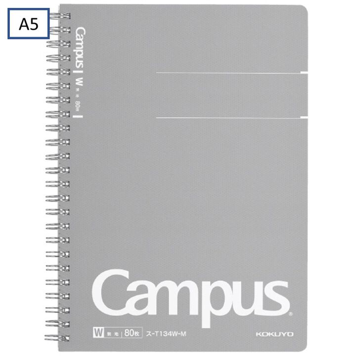 Campus Twin ring Notebook Plain Rule 80 Sheets A5,Gray, medium