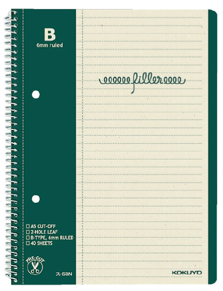 Filler Notebook A5 6mm Horizontal rule (with margin rule),Green, medium