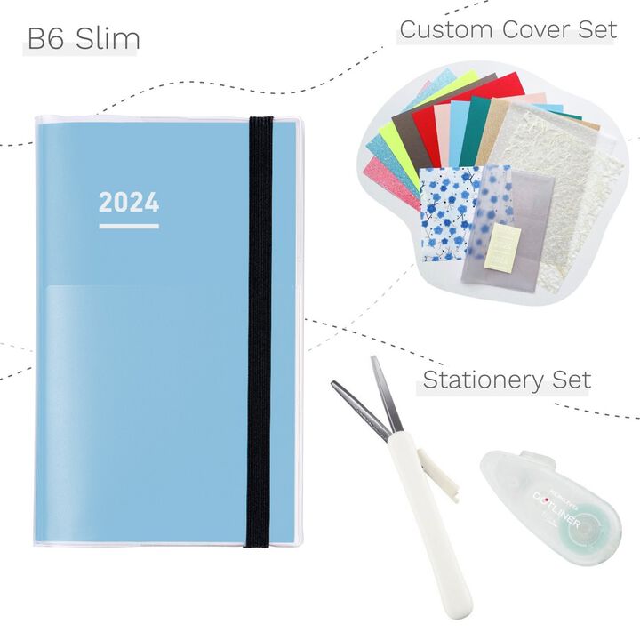 Jibun Techo First Kit mini 2024 B6 Slim Blue with Custom Cover & Stationery SET,, medium image number 0