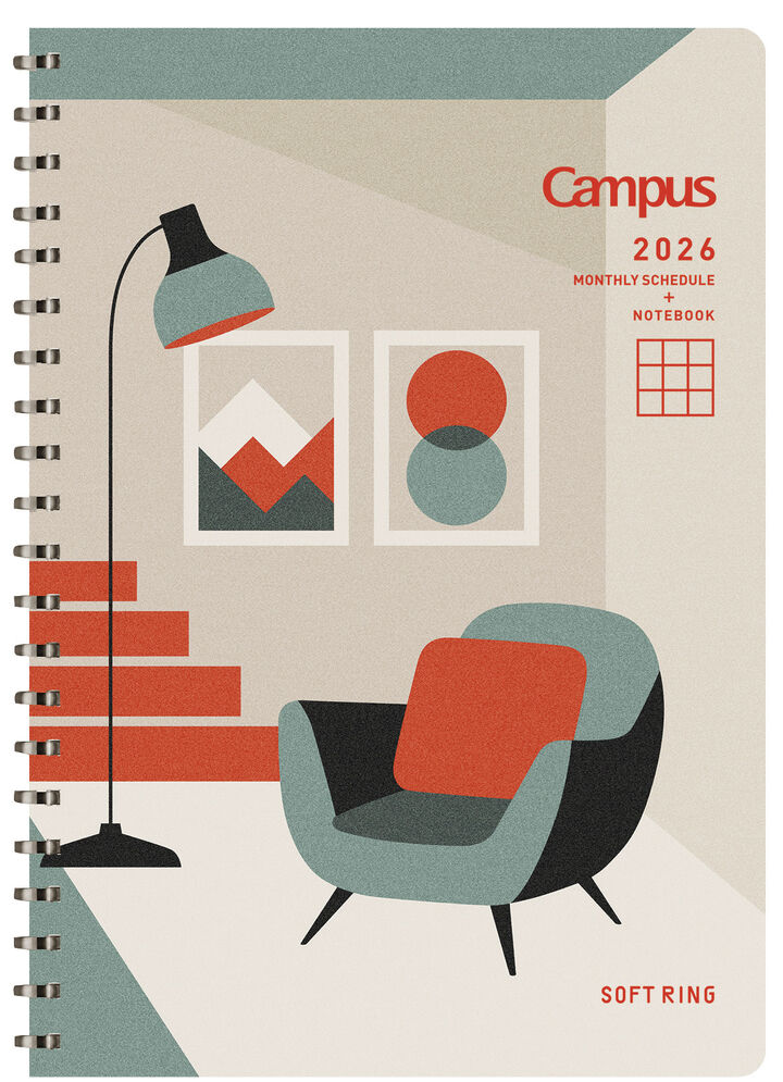 Softring Diary 2026 Monthly + Grid Notes B6 Interior (Beige),Beige, medium